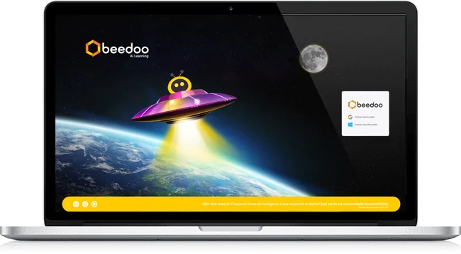 Tela de acesso à Comunidade dos Abeedoozidos em um notebook, com a nave do Beedoo