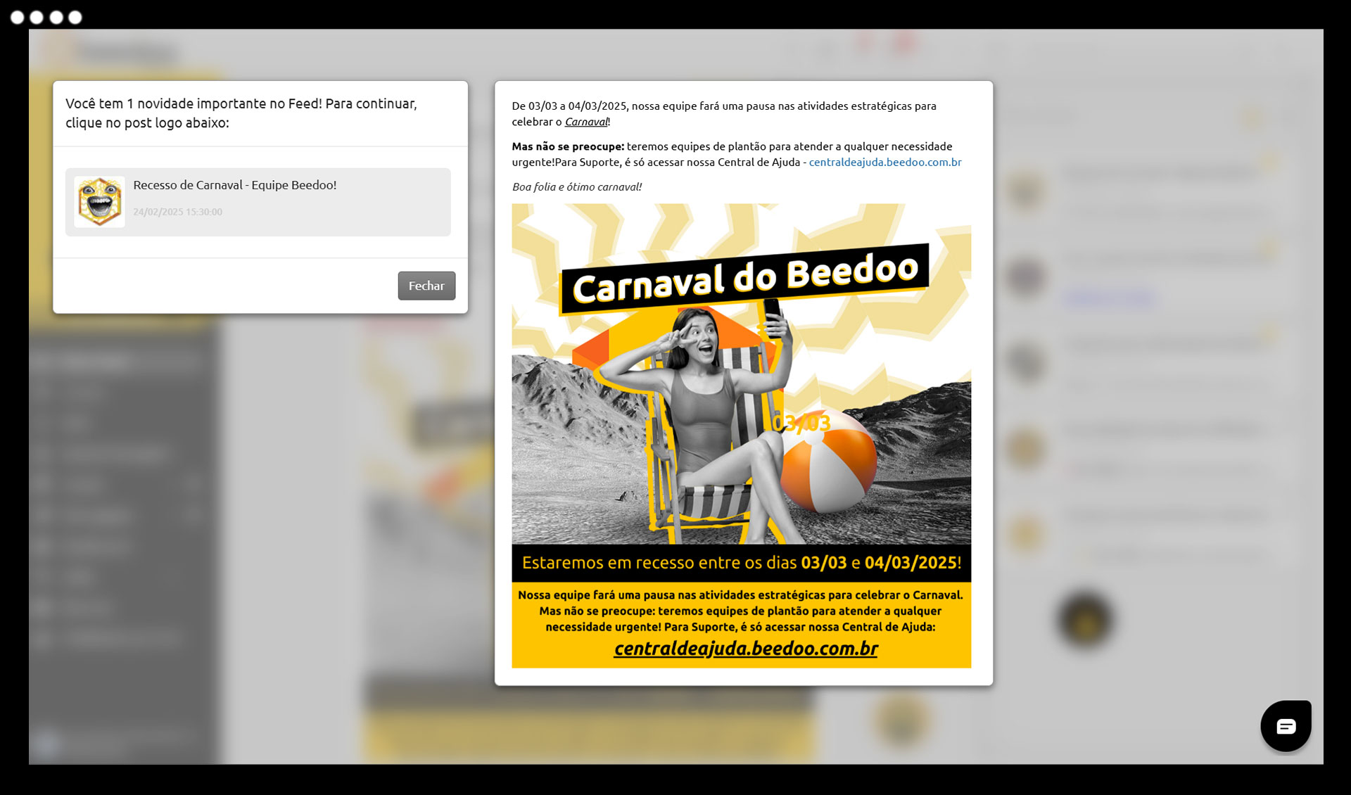 Tela do feed de comunicação do Beedoo, base da proposta de valor da plataforma